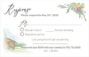 Wedding RSVP designed with caricature of bride and groom