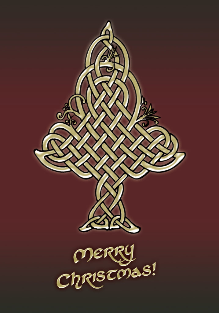 Contemporary celtic knot design shaped within a Christmas tree