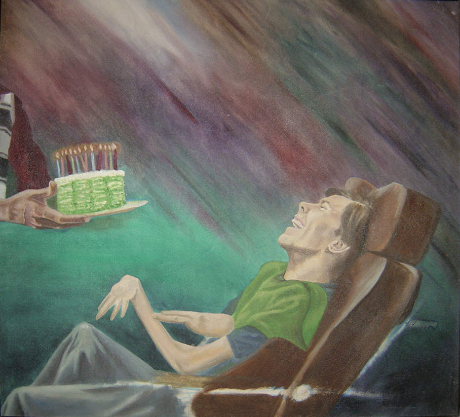 oil painting of Christopher celebrating his birthday