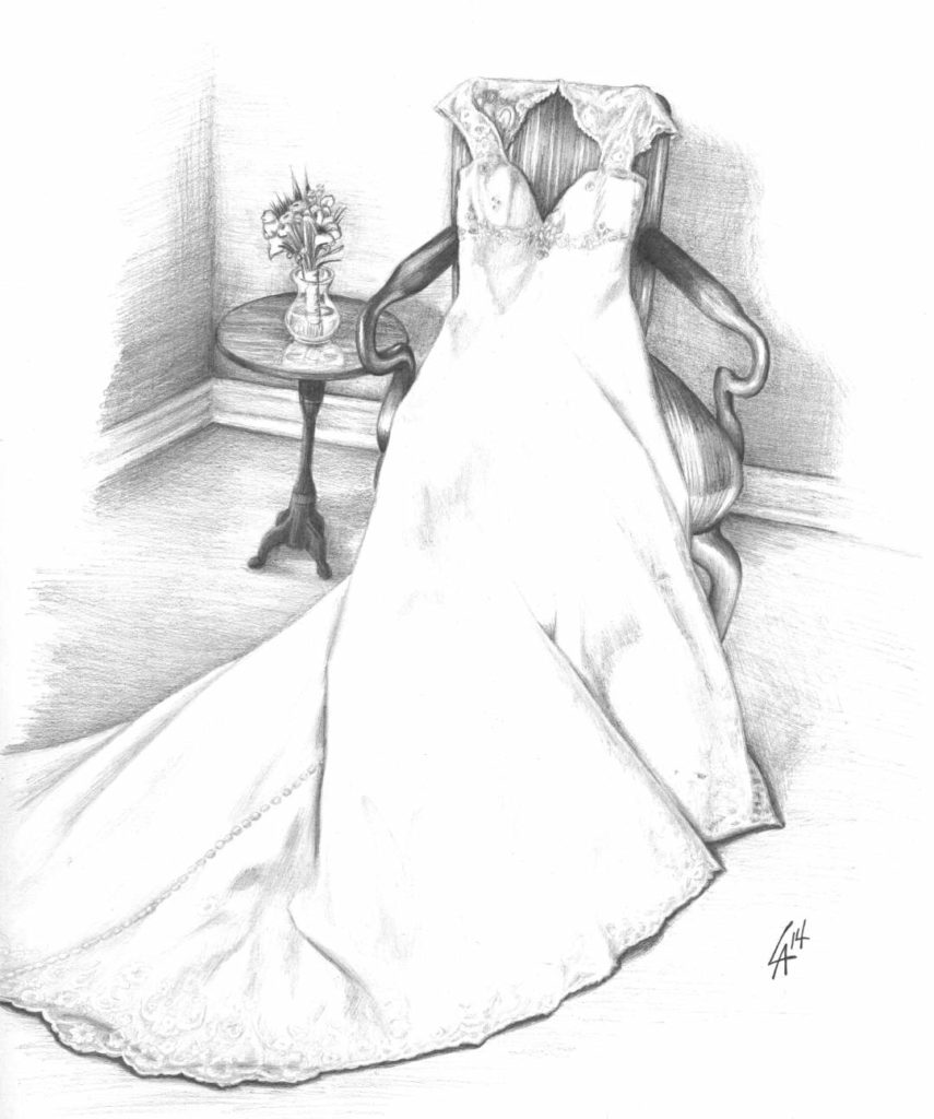 Commision hand drawn of a precious wedding dress for a wedding aniversary