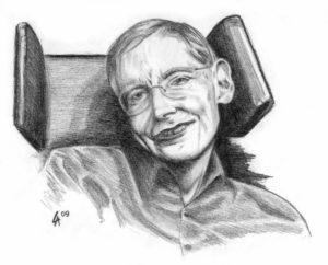 Pencil drawn sketch of Stephen Hawking on acid free paper
