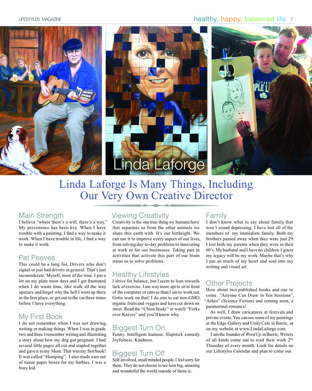 Featured article on artist Linda Laforge in Lifestyles Magazine in Ontario Canada