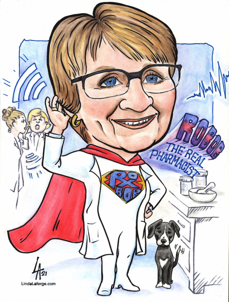 Caricature of pharmacist for retirement celebration