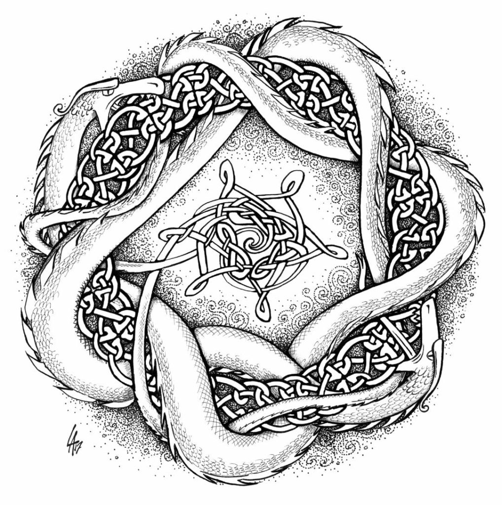 Dragon in a celtic knotwork design
