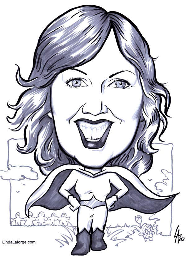 Caricature of changemaker as her super self