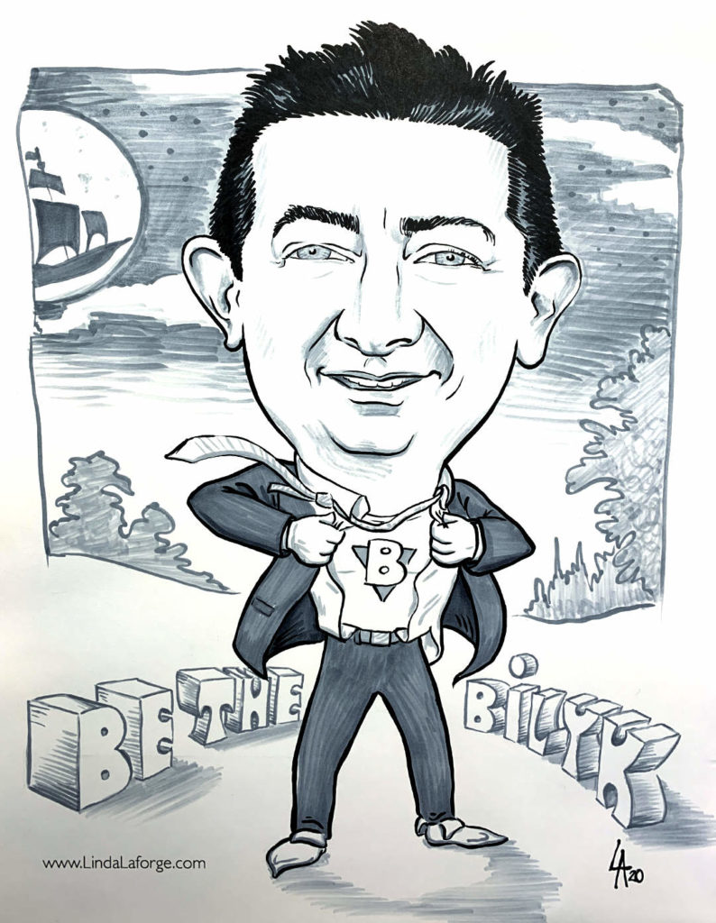 Caricature showing a man portraying his best