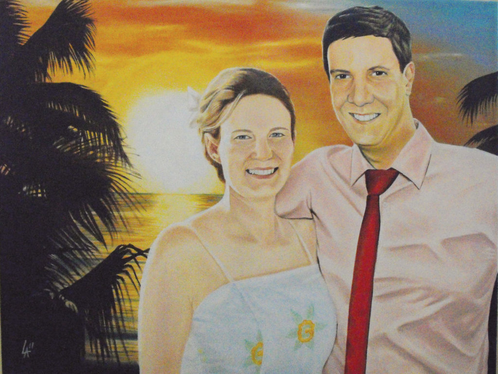 Acrylic painting of bride and groom as a gift for their parents