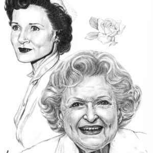 Then and Now pencil drawing of Betty White