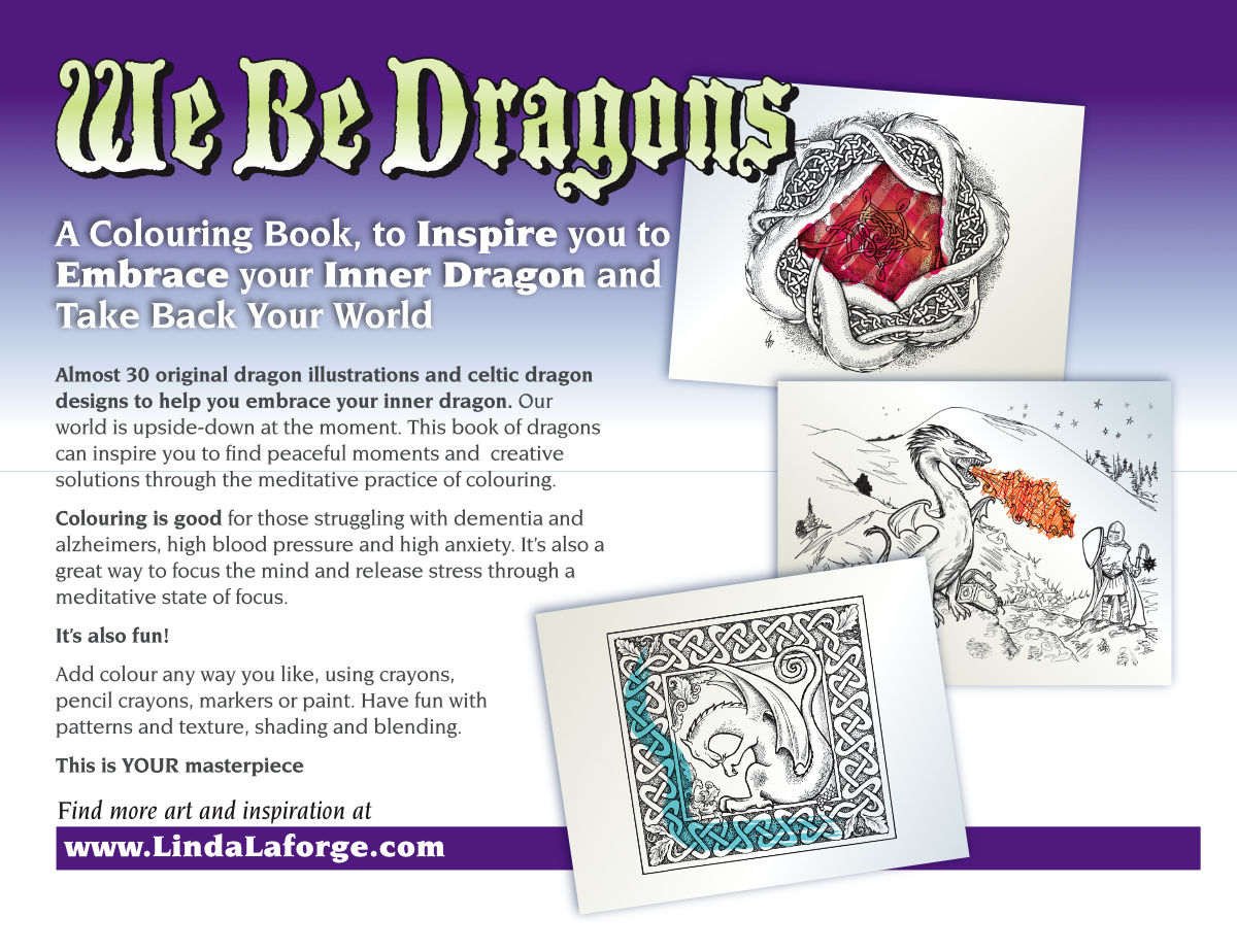 We Be Dragons colouring book back cover, colouring and projects for kids and adults
