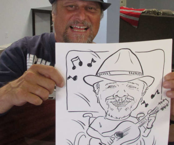 Caricature drawing on the spot at retirement home