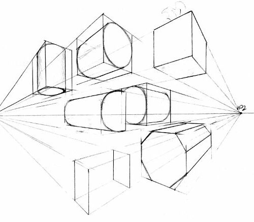 drawing shapes in 2 point perspective