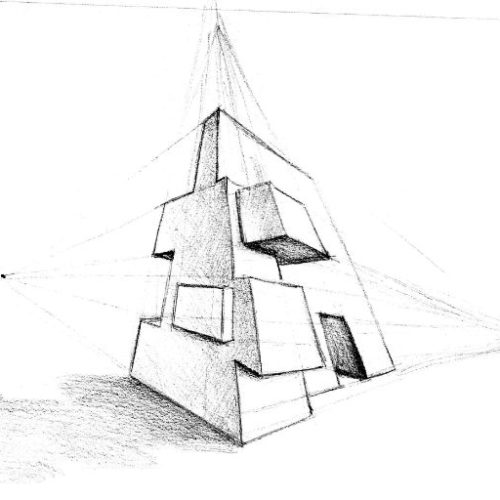 abstract shape drawing using three point perspective