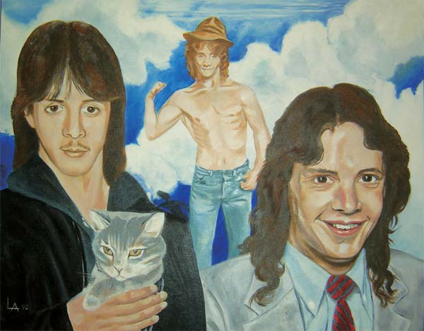 oil painted portrait of a man in three stages of young adulthood