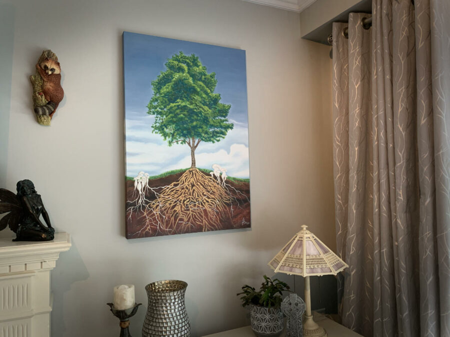 original painting, Wood Wide Web in 3D