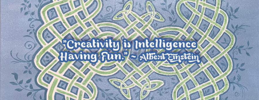 acrylic celtic knot painting, 12 x 12 with Einstein quote