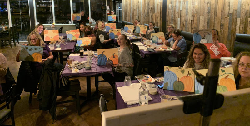 Wine and Paint night art students in Ontario