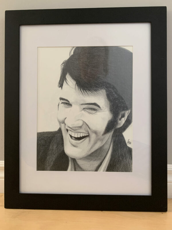 Pencil drawing of Elvis Presley, framed Chirstmas gift