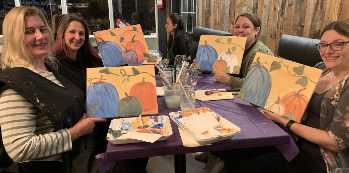 Wine and Paint night art students in October