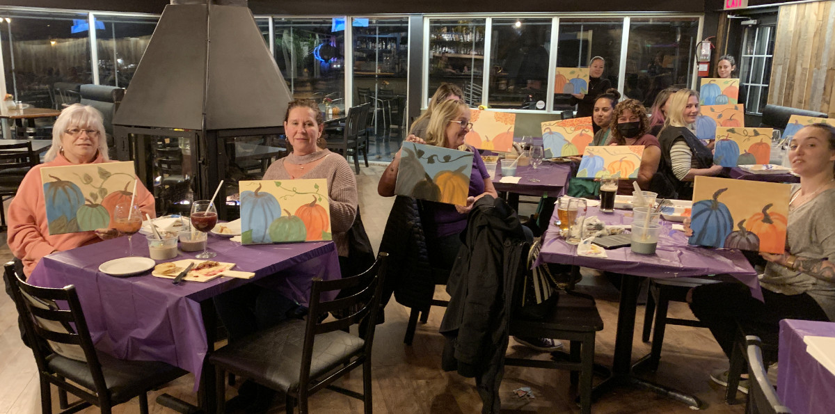 Wine and Paint night art students in October