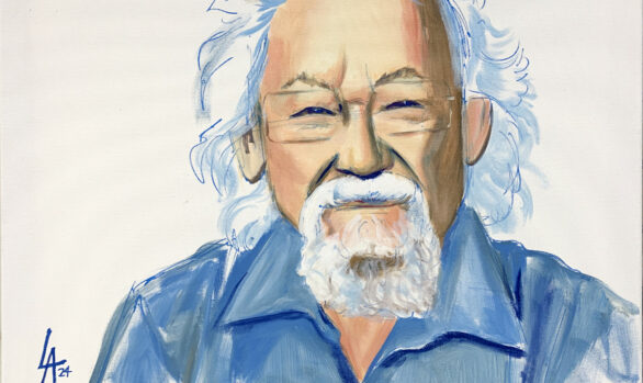 acrylic painting of David Suzuki