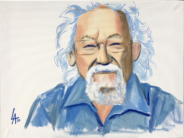 acrylic painting of David Suzuki