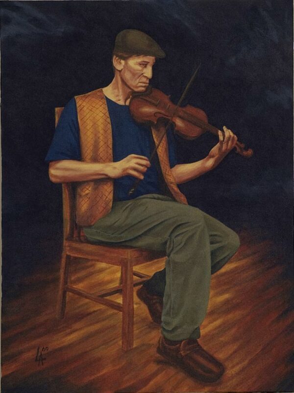 Original Acrylic panting of a Fiddler fro Goderich Celtic fest