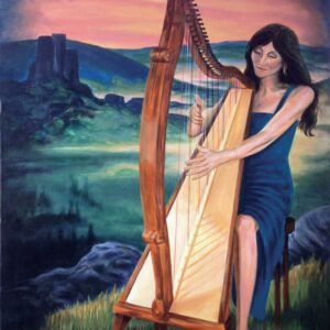 Original acrylic painting of a woman playing harp