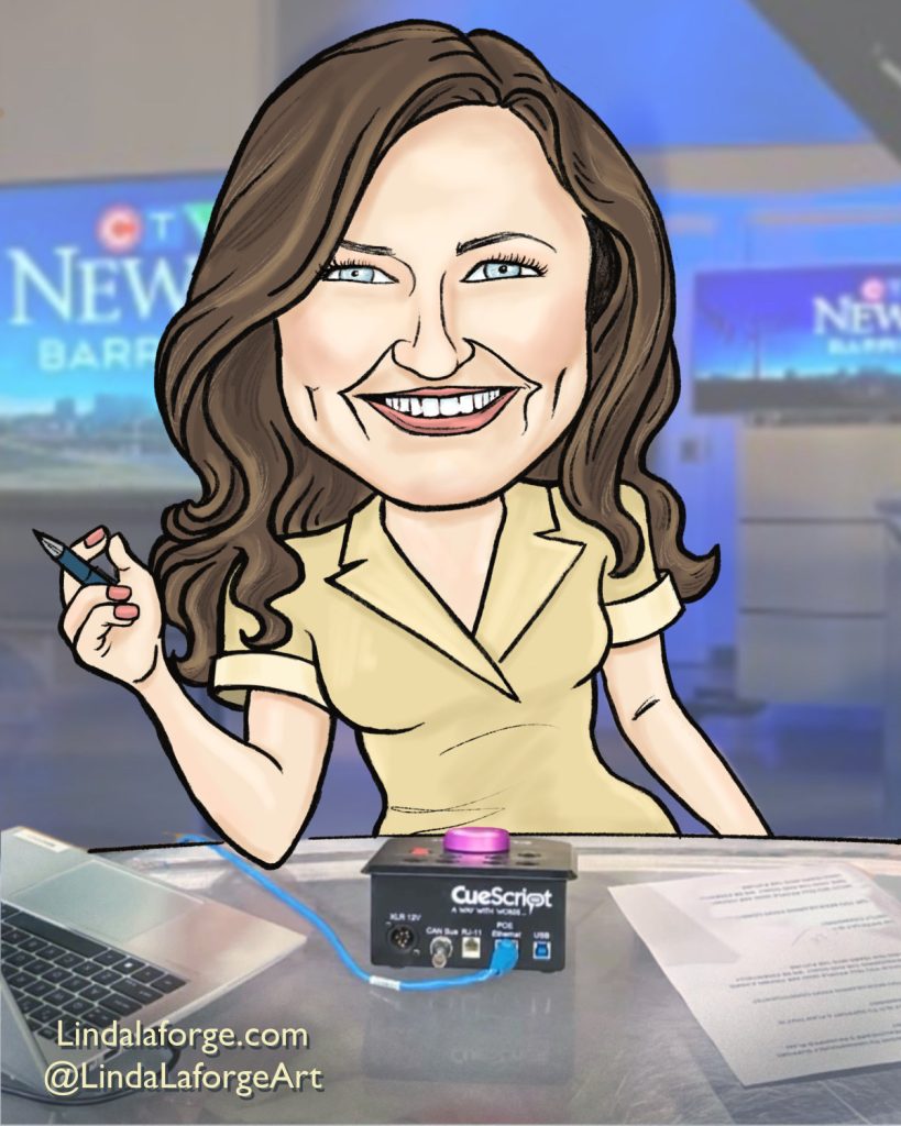 Full colour digital caricature of CTV news anchor Sarah Freemark