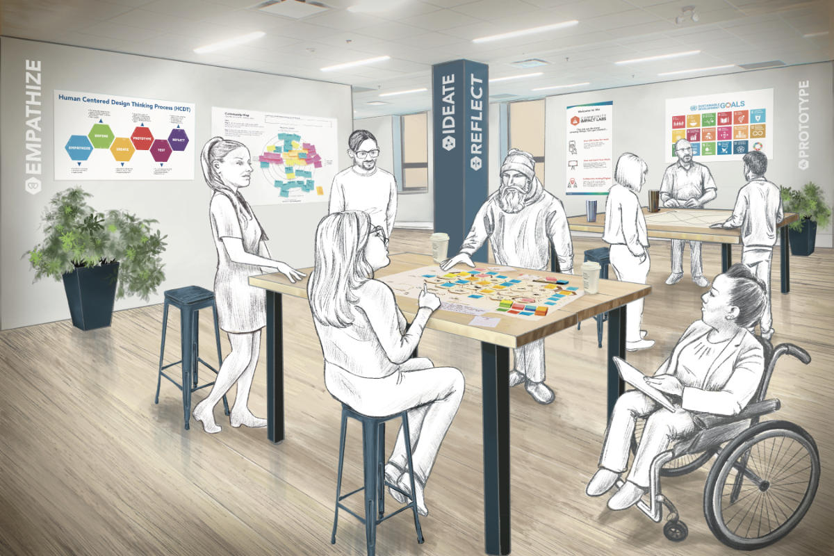 digital illustration for Innovation Lab collaborative change maker, maker space brainstorm