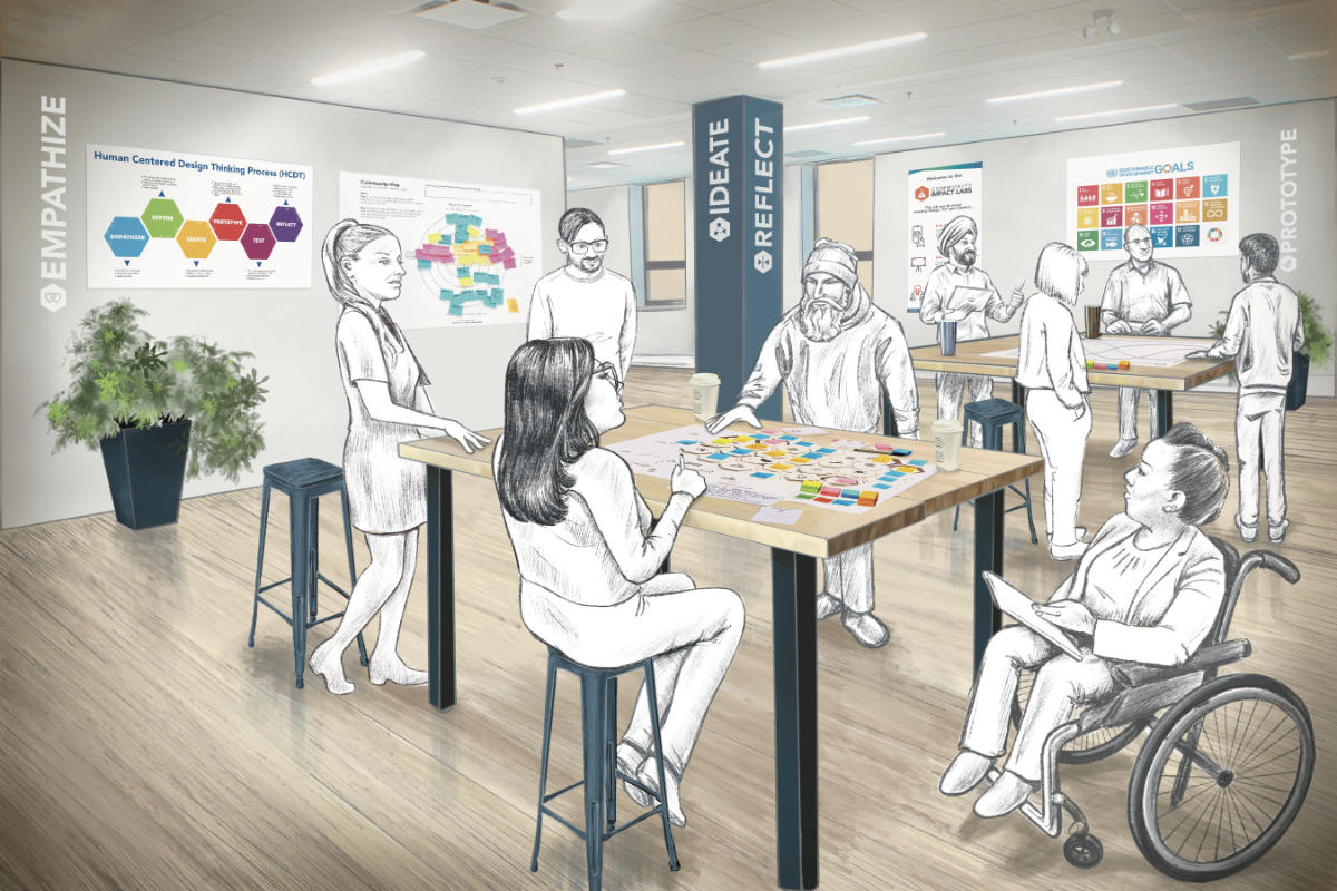digital illustration for Innovation Lab collaborative change maker, maker space brainstorm