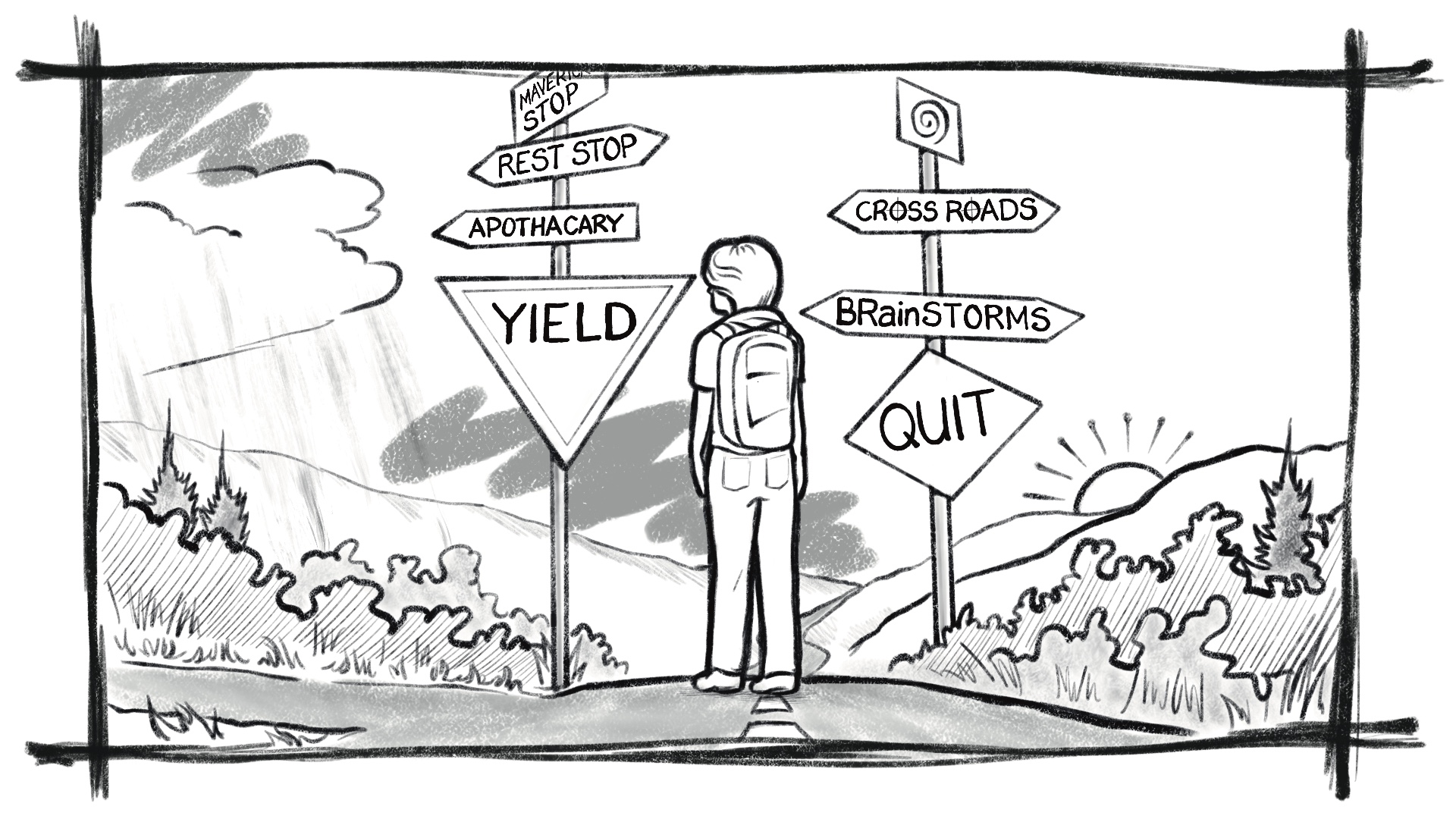 Digital illustration for keynote slide for the director of Social Innovation, Research, Innovation and Entrepreneurship
