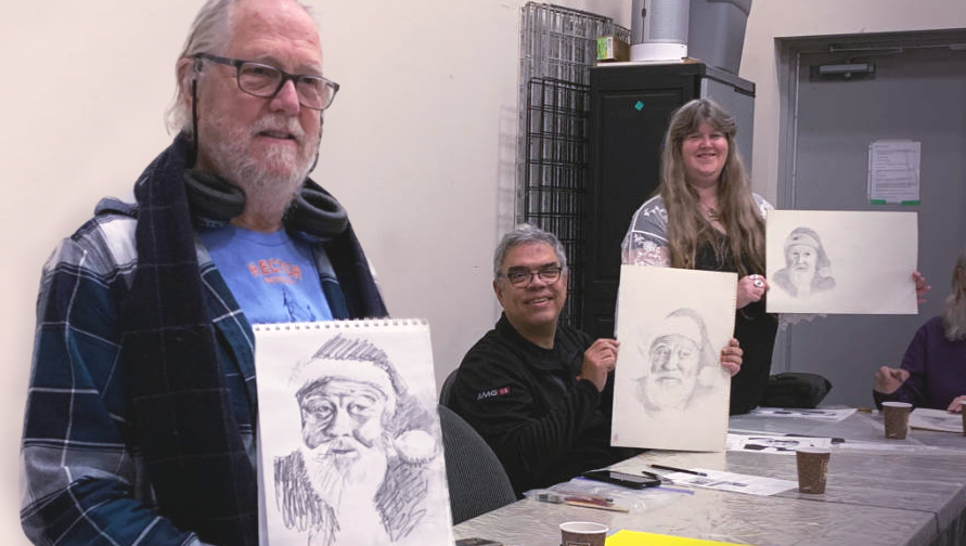 art students at drawing lesson portrait drawing worshop